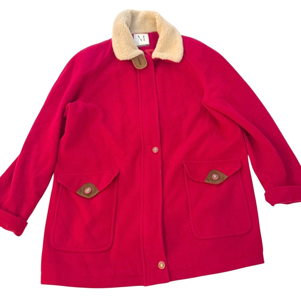 Vintage Macintosh Wool Coat Shearling Collar‎ Red Women's 16 XL Oversized